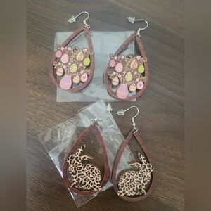 Brown Wooden Teardrop Easter  Earrings